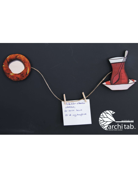 Tea and bagel, the magnificent double fridge decoration and notepad are here. Architab