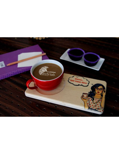 Vintage kadın tasarımlı ahşap bardak altlığı