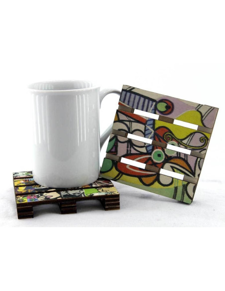 Pablo Picasso's work on the mini-pallet coasters. For art lovers!