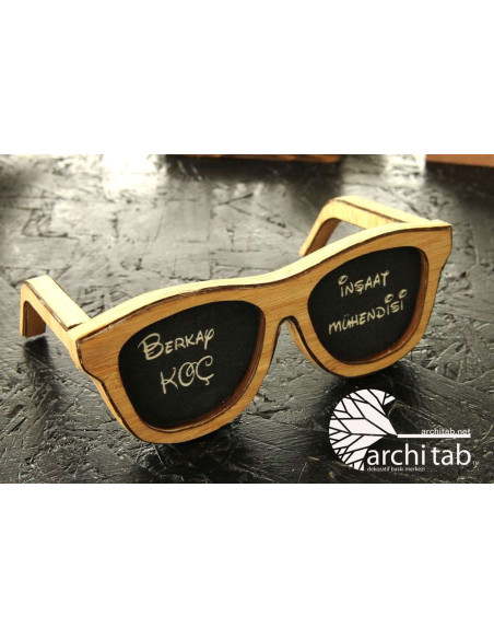Natural wooden table name holder with bamboo glasses frame, very fun product