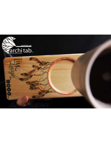Colorful bird feather printed natural wooden serving plate is in our boho collection