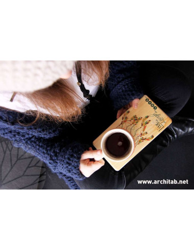 Colorful bird feather printed natural wooden serving plate is in our boho collection