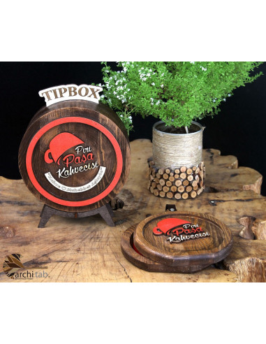 Wooden tip box for Cafe Restaurant and Hotel logo - Architab.Net