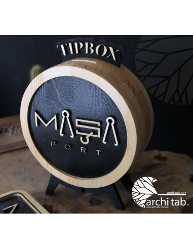Wooden tip box for Cafe Restaurant and Hotel logo - Architab.Net