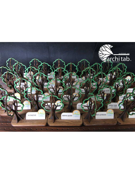Natural wooden table name holder with three-dimensional tree design Nameplate prices