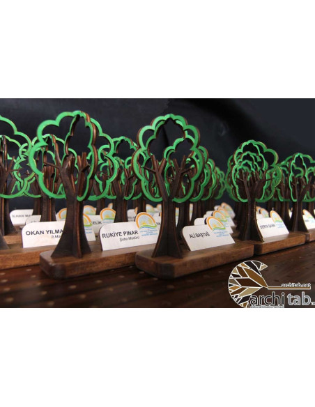 Natural wooden table name holder with three-dimensional tree design Nameplate prices