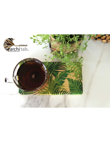 Green leaf tea and coffee flipchart - Wooden Coasters