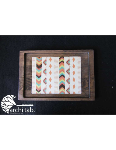 Kilim Patterned Tumbled Natural Wood Serving Tray