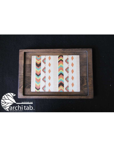 Kilim Patterned Tumbled Natural Wood Serving Tray