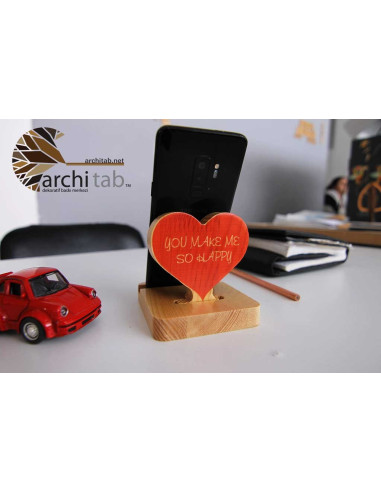 Heart designed Phone Stand Models Made of Natural Wood Here