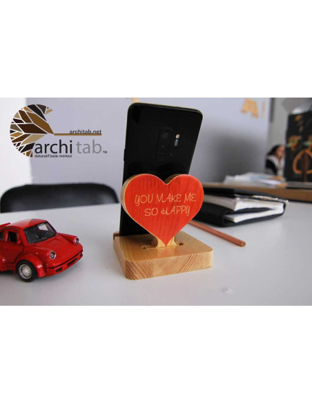 Heart designed Phone Stand Models Made of Natural Wood Here