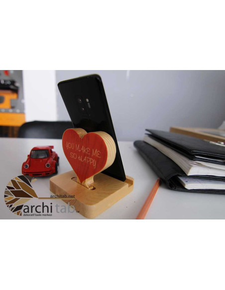 Heart designed Phone Stand Models Made of Natural Wood Here