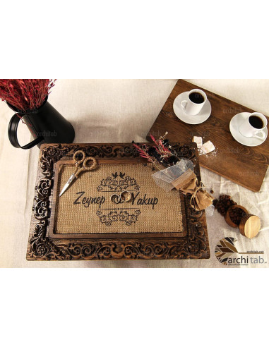 Carved from natural wood, decorative engagement and ring tray model