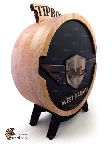 Wooden tip box for Cafe Restaurant and Hotel logo - Architab.Net