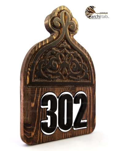 Custom Wood Carving Hotel Room Door Number - Architab Atölye