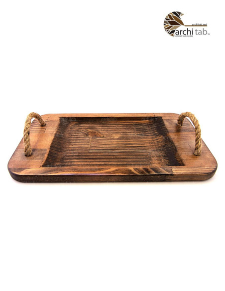 Natural Wooden Rope Serving Tray - Architab Atölye