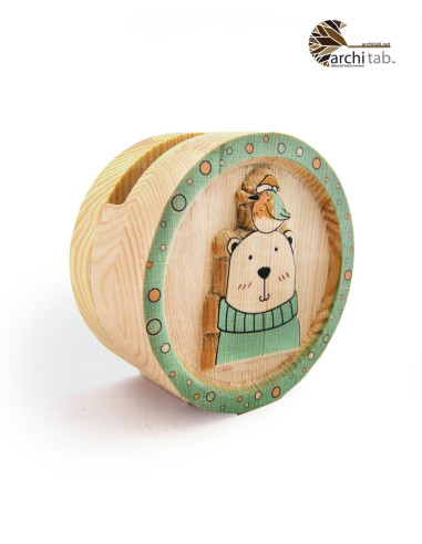 Natural Wood Carved Colored Figure Pencil Holder - Architab Atölye