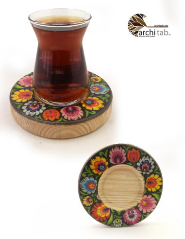 Colorful Round Wooden Tea Serving Plate Model - Architab Atölye