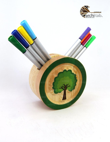 Check out the tree-themed wooden carved pen holder model - Architab Atölye
