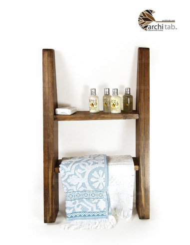 Ladder-shaped wooden towel warmer and boucle shelf - Architab