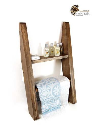 Ladder-shaped wooden towel warmer and boucle shelf - Architab