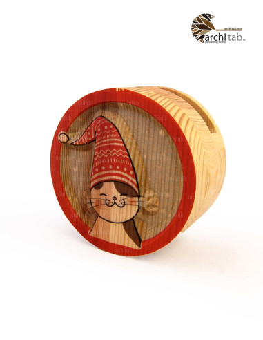 Beret cat wooden desk pen holder