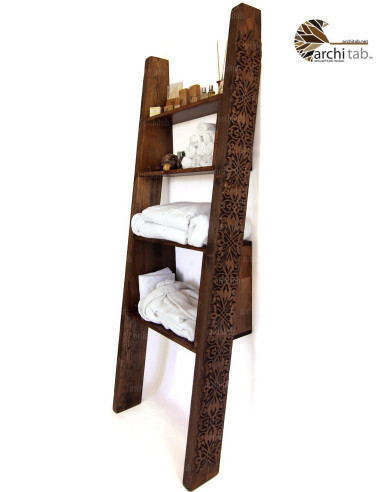 Vintage Wood Carved Ladder Shelf - Architab Workshop