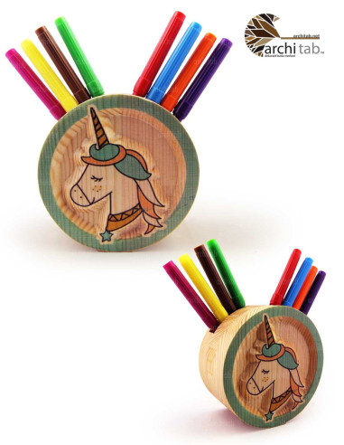 Natural Wood Embossed Unicorn Pencil Holder - Architab Workshop