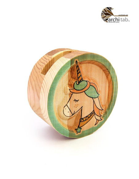 Natural Wood Embossed Unicorn Pencil Holder - Architab Workshop