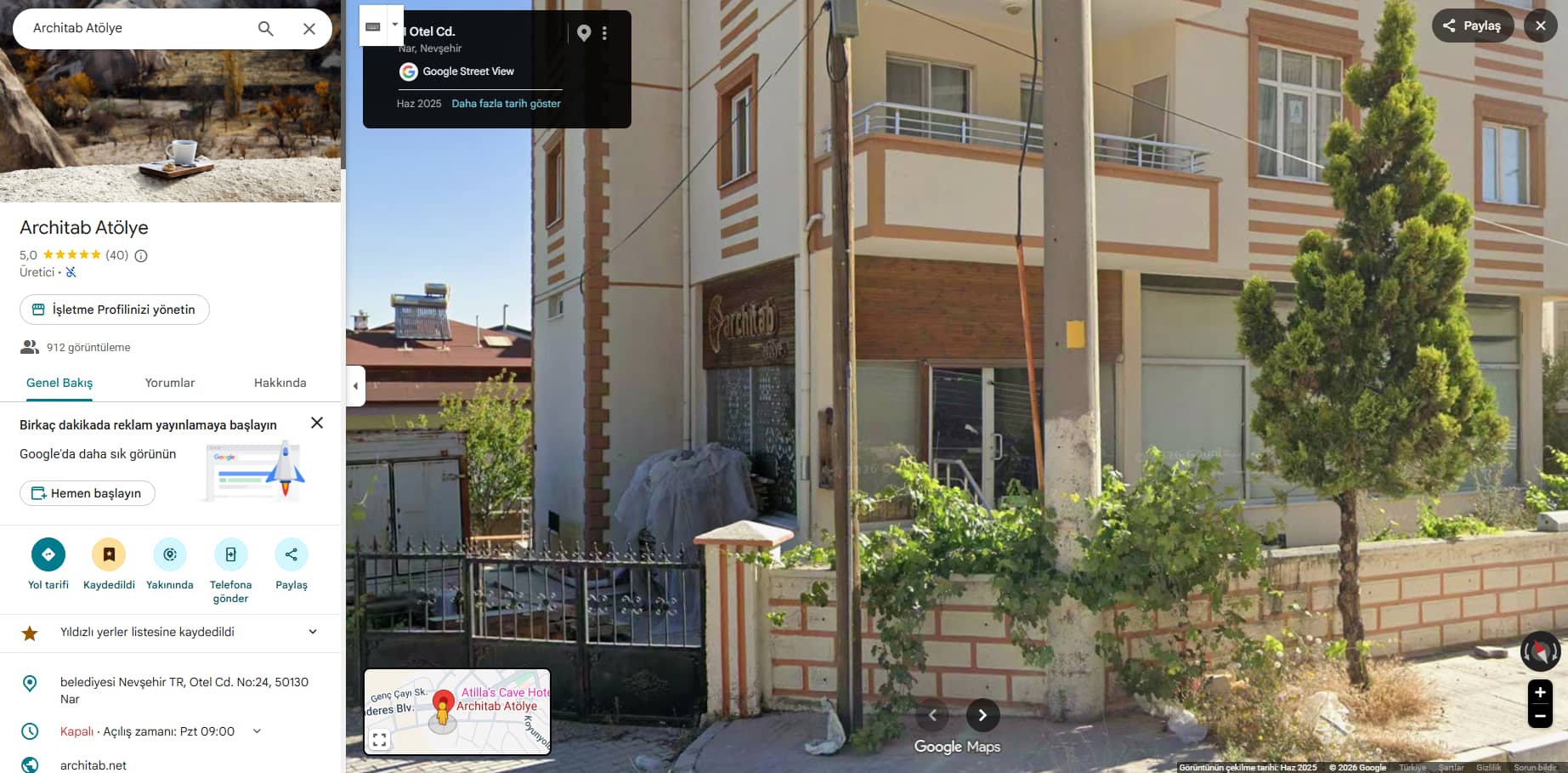 Architab atölyesi Nevşehir Nar dış cephe