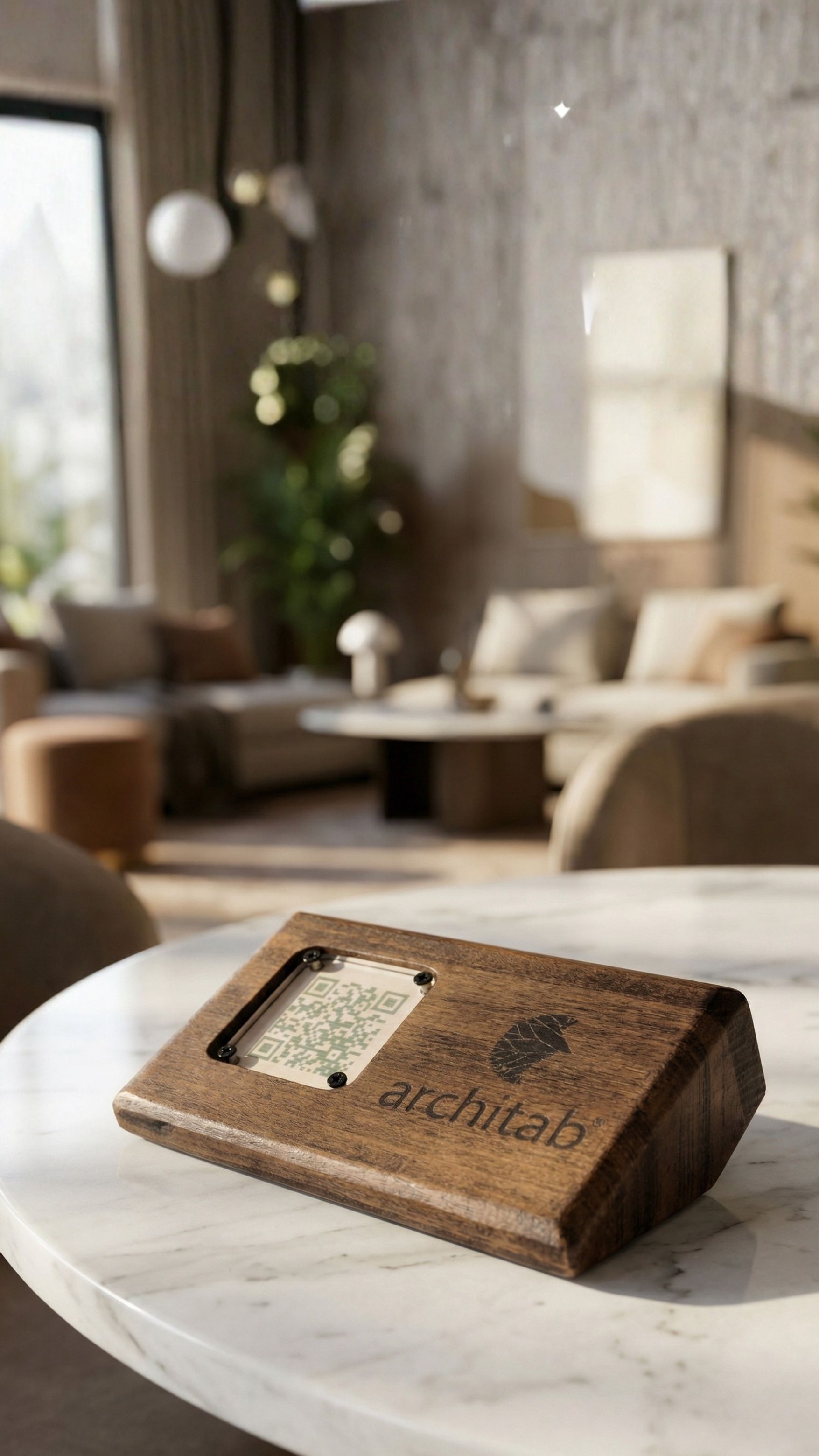 cafe için qr menü ahşap standı masada